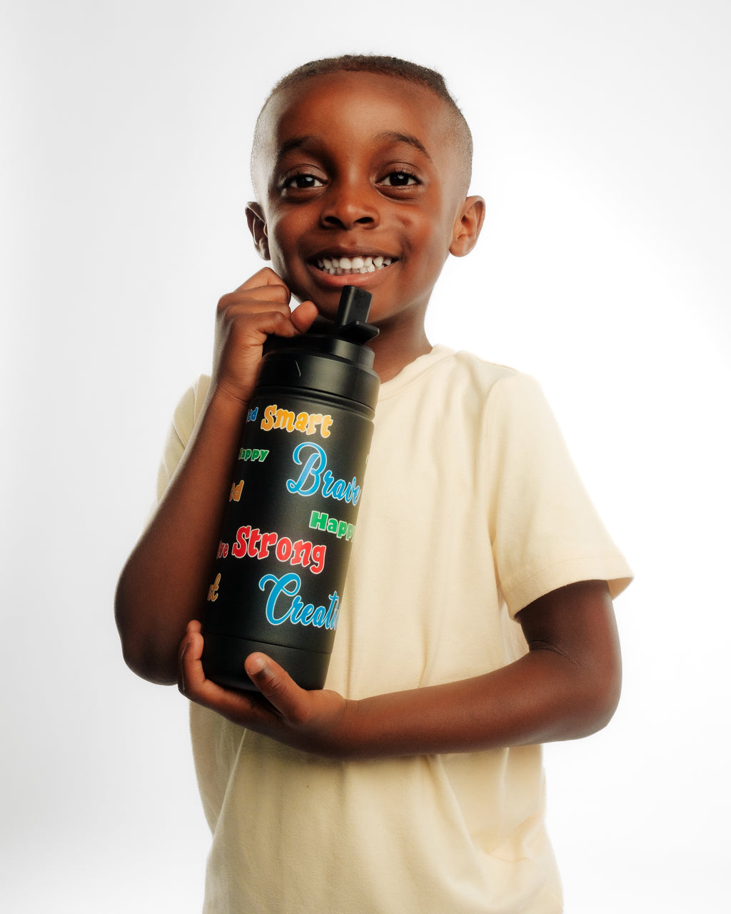 Happy Green I AM Kids Water Bottle  - 16 oz Kids Wide Mouth w/ Straw Lid