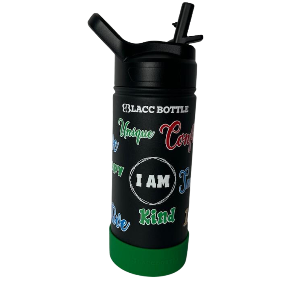 16 oz Kids Wide Mouth w/ Straw Lid | I AM Bottle Happy Green